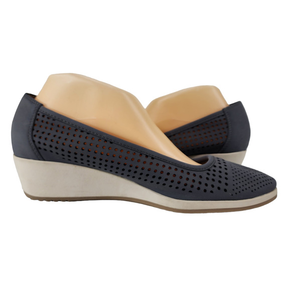 Naturalizer Becky Wedge Heels 9.5 Women Gray White N5 Comfort Shoe Perforated - Picture 9 of 13